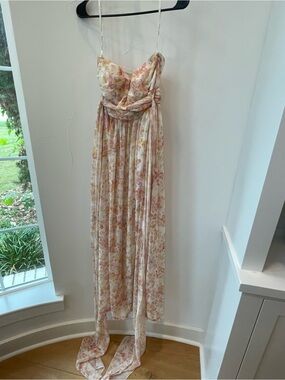 Birdy Grey Pressed Floral Grace Strapless Chiffon Bridesmaid Dress Size S